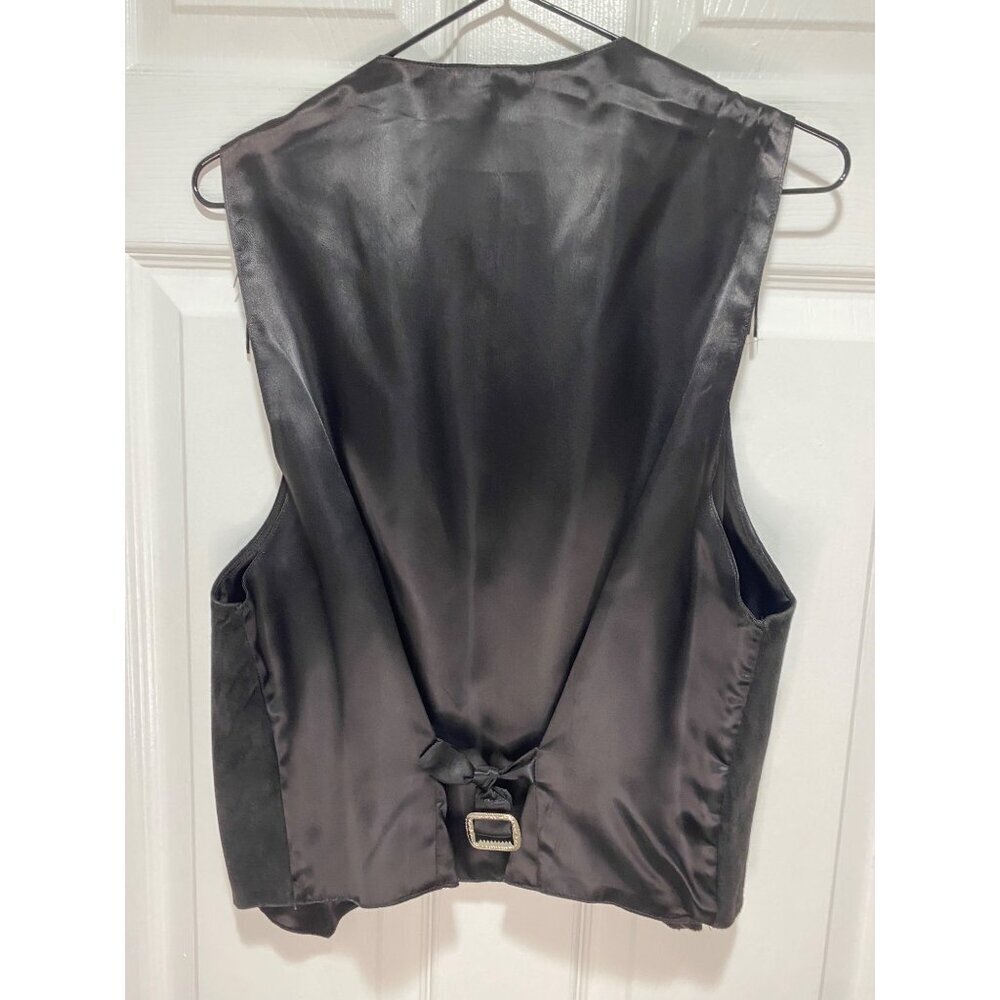 Santa Fe Duds Black Suede Women's One Size Western Leather Fringe Vest Snap - Picture 2 of 3